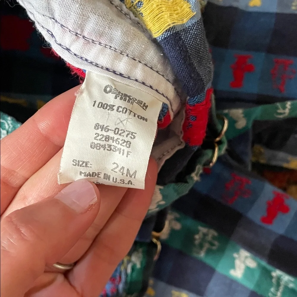 Vintage Baby OshKosh B'gosh Boys Retro Striped Plaid Airplane Overalls 24M